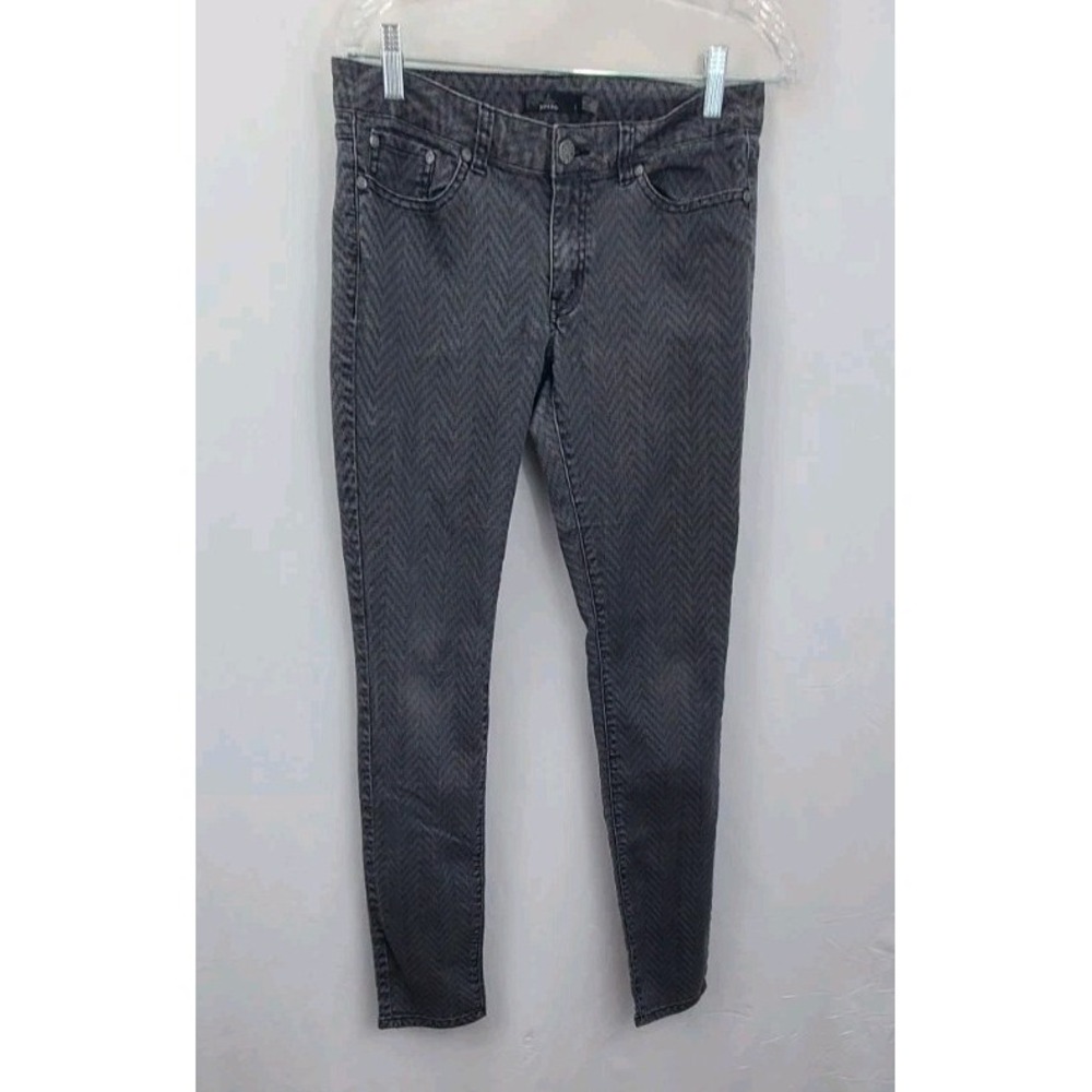 PrAna Kara Jeans Women Size 8 Gray Chevron Pattern Skinny Low Rise Stretch